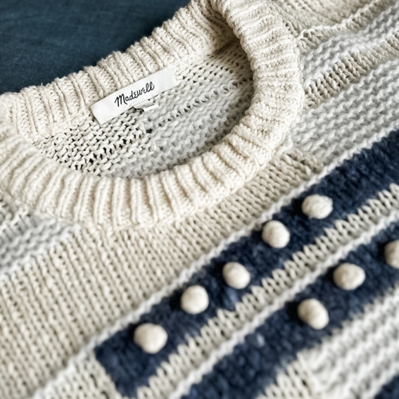 Madewell Grandover Bobble Pullover Sweater Blue/White Small (w merino, alpaca) - Picture 6 of 7